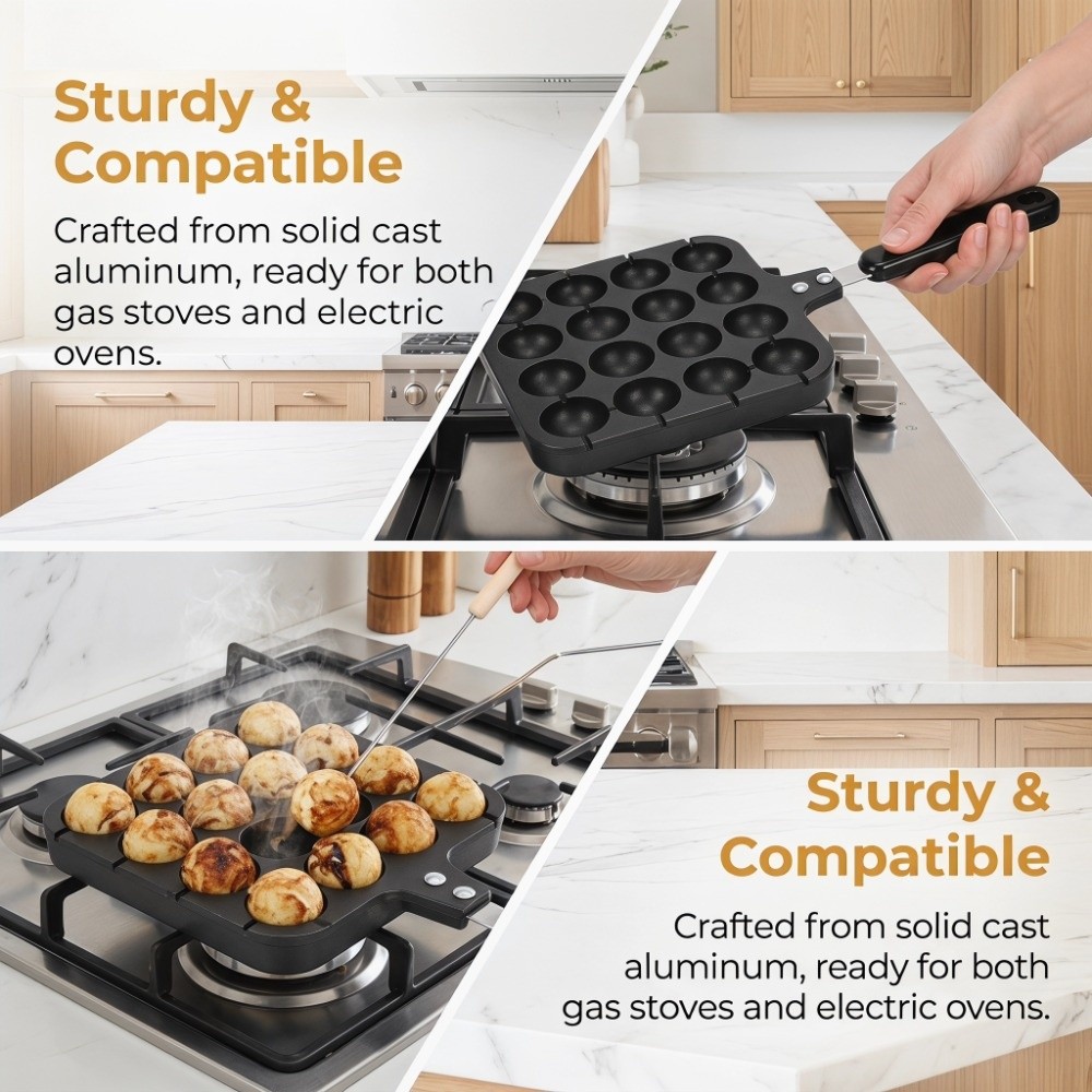 Takoyaki Pan Cast - Cast Aluminum Takoyaki Grill Pan Non-Stick