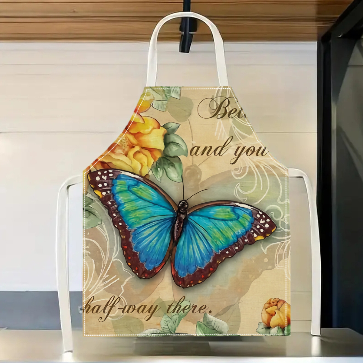 1pc Butterfly Flower Art Apron - Home Cooking Quotes ulasan dan harga