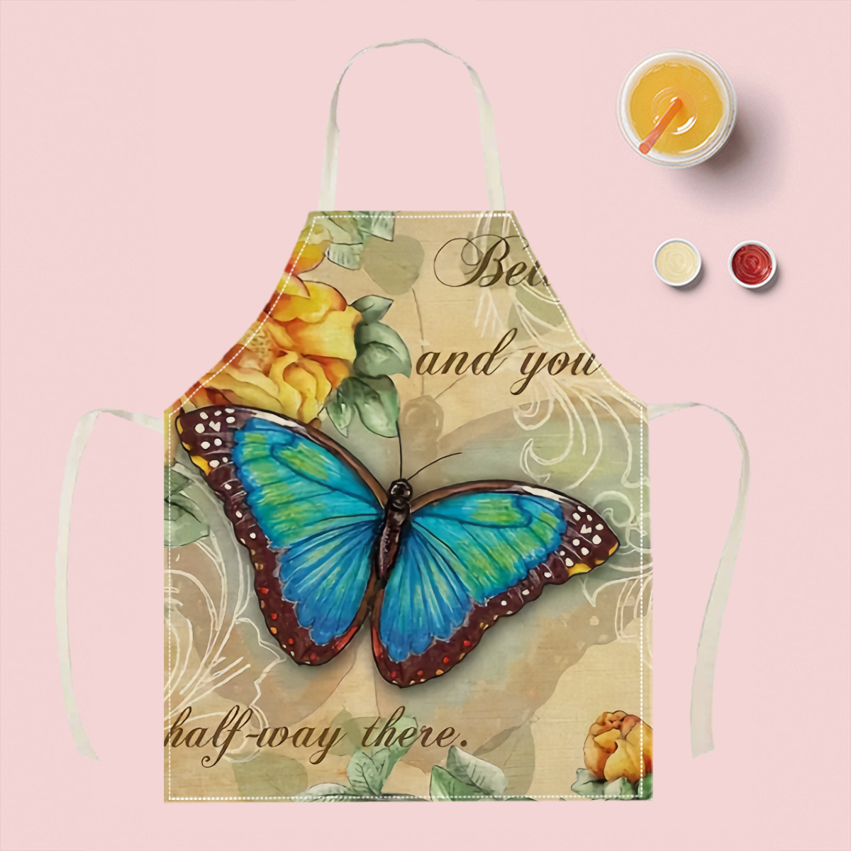 1pc Butterfly Flower Art Apron - Home Cooking Quotes ulasan dan harga