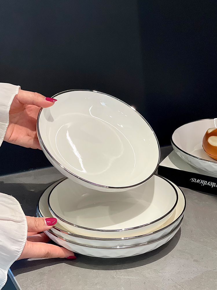  White Ceramic Plate Deep Dish - Home Cooking Fried Rice ulasan dan harga