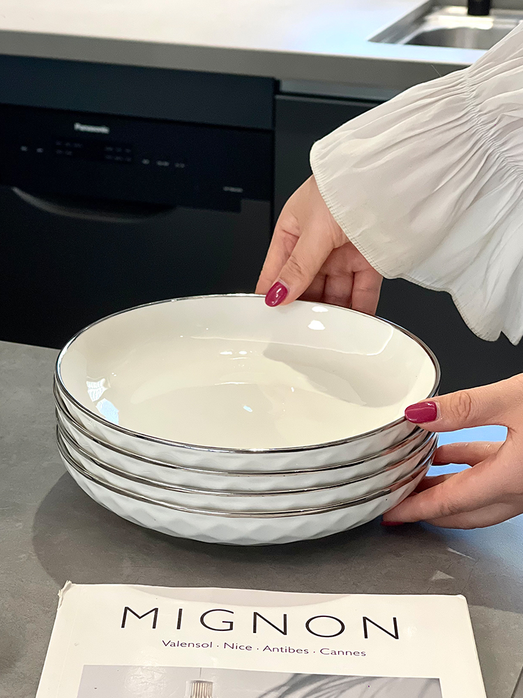  White Ceramic Plate Deep Dish - Home Cooking Fried Rice ulasan dan harga