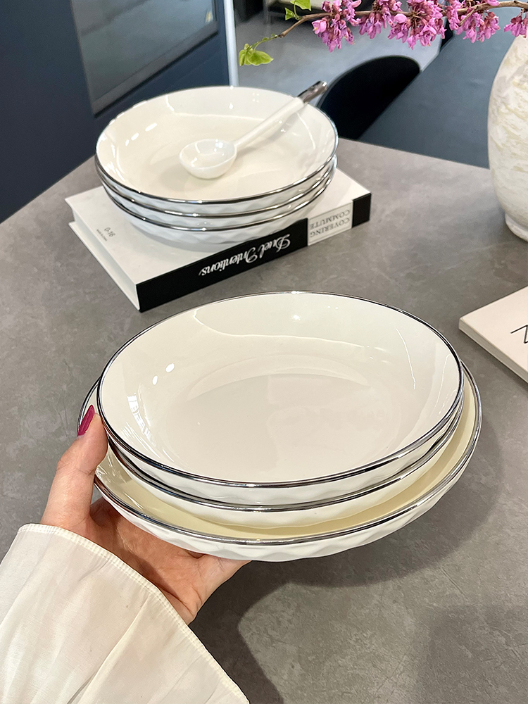  White Ceramic Plate Deep Dish - Home Cooking Fried Rice ulasan dan harga