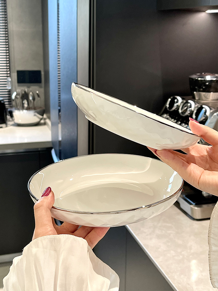  White Ceramic Plate Deep Dish - Home Cooking Fried Rice ulasan dan harga