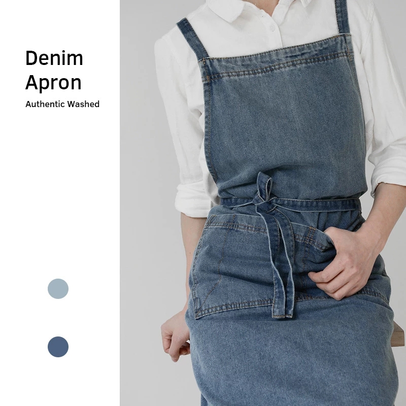 Denim Apron Cotton Korean Canv - Home Cooking Work ulasan dan harga