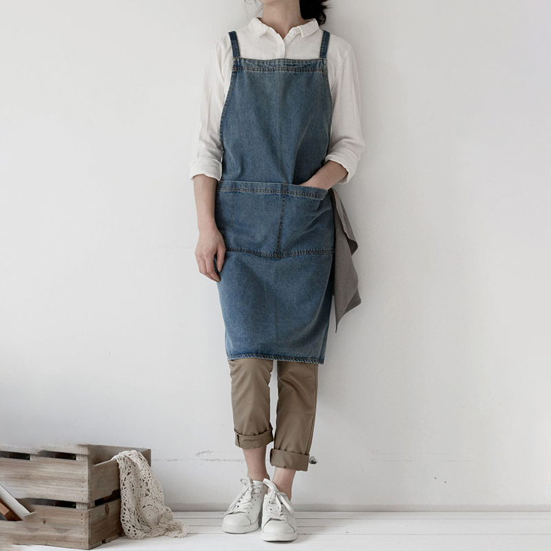 Denim Apron Cotton Korean Canv - Home Cooking Work ulasan dan harga