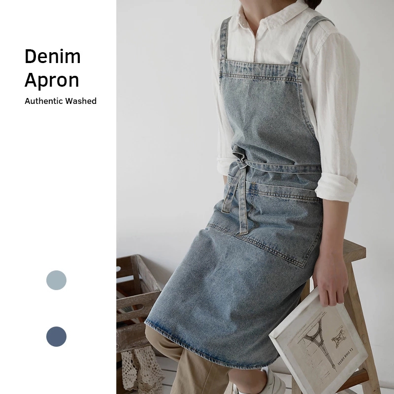 Denim Apron Cotton Korean Canv - Home Cooking Work ulasan dan harga
